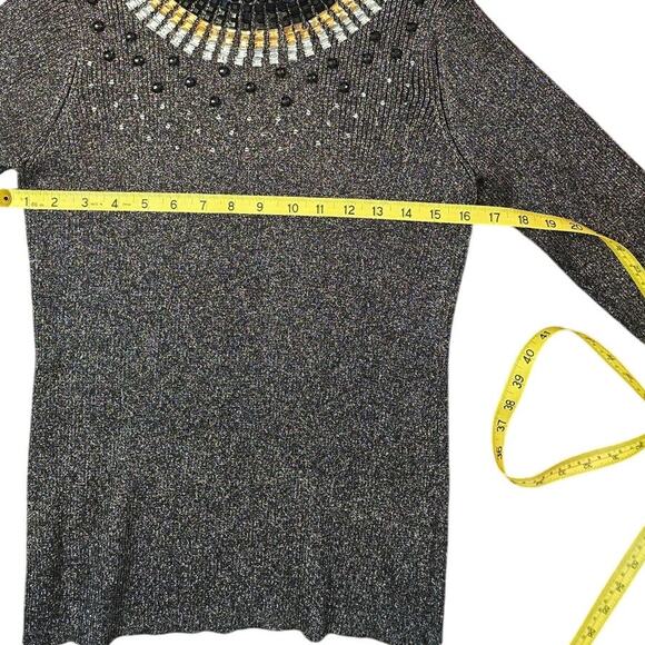 Investments Petites Jeweled Mock Turtle Neck Sweater Large Petite Black NWT - Picture 8 of 10